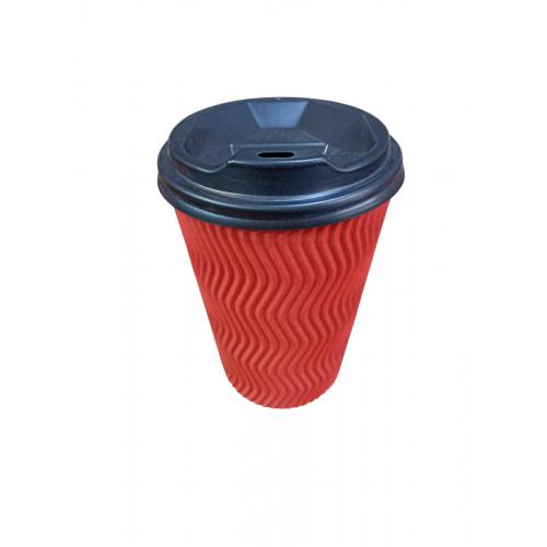 Стакан бумажный гофрированный Красный 400 мл (15)