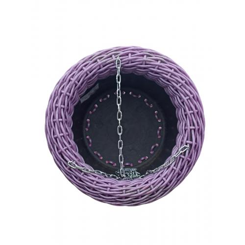 Кашпо из ротанга для цветов 12 л выпуклое с цепком и карабином Сирень