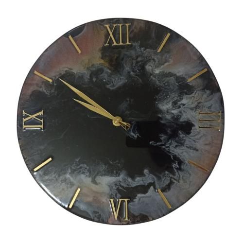 Часы из дерева в эпоксидной смоле D-300 циферблат под золото