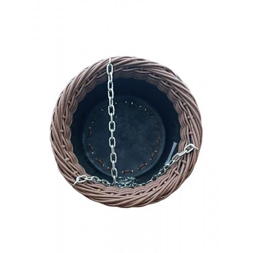 Кашпо из ротанга для цветов 12 л с цепком и карабином Тёмное дерево