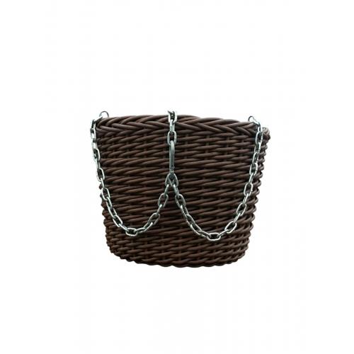 Кашпо из ротанга для цветов 12 л с цепком и карабином Тёмное дерево