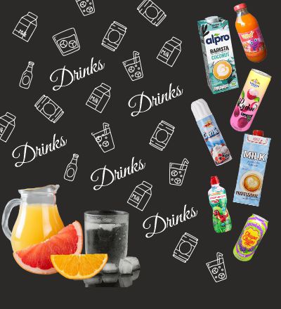 Напої, вода, молочні продукти